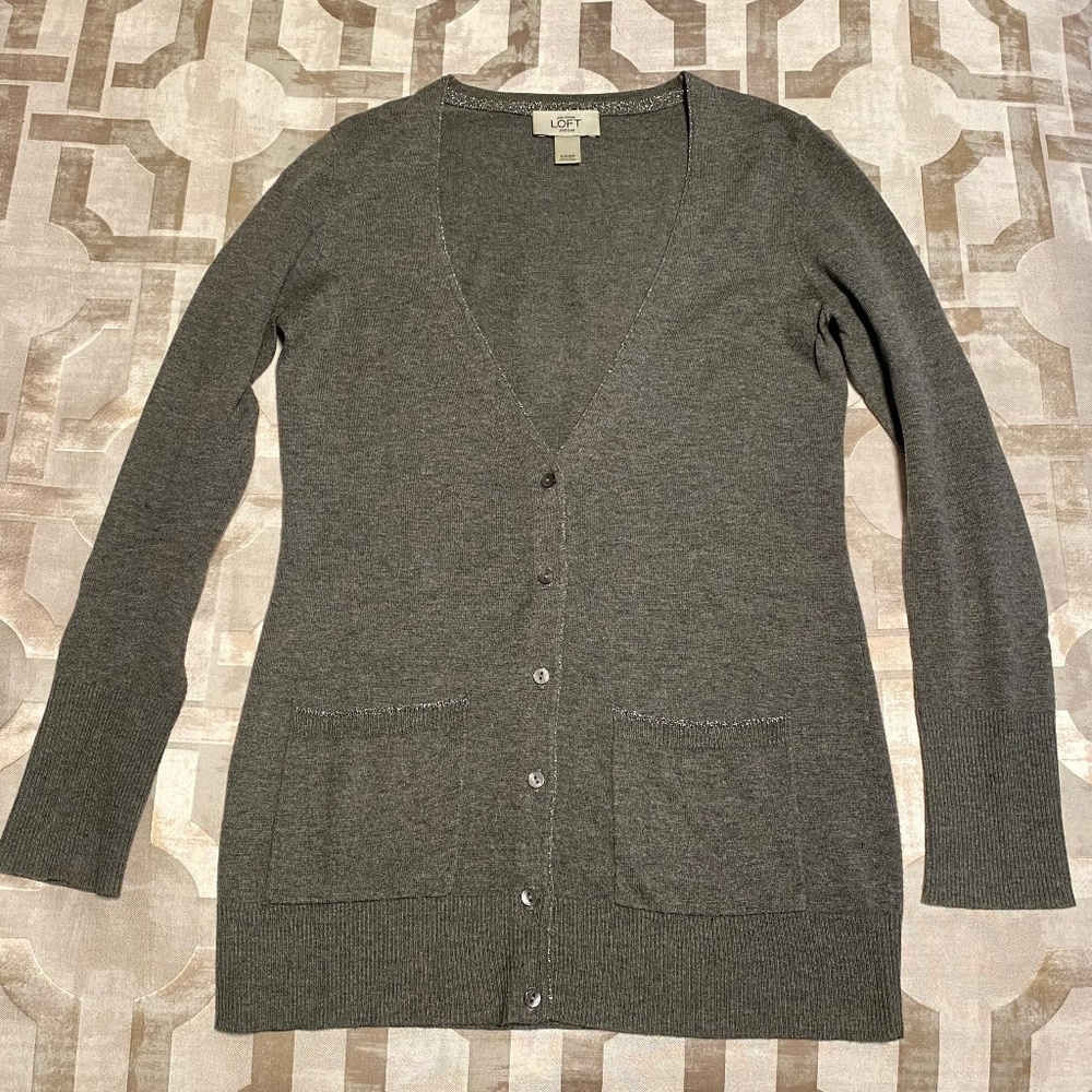 LOFT Petite Gray Cardigan, Size XXS Petite